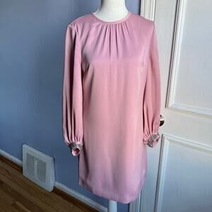 Ted Baker Joele Dress Shift Long‎ Sleeve Rhinestone Cuff Pink Size 1 US Size 4